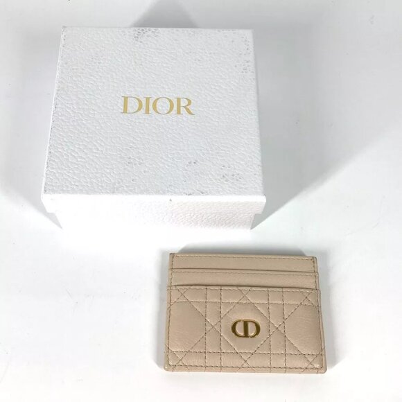 Dior Cannage CARO Business Card Holder Pass Case Card Case Leather Beige - Picture 10 of 11
